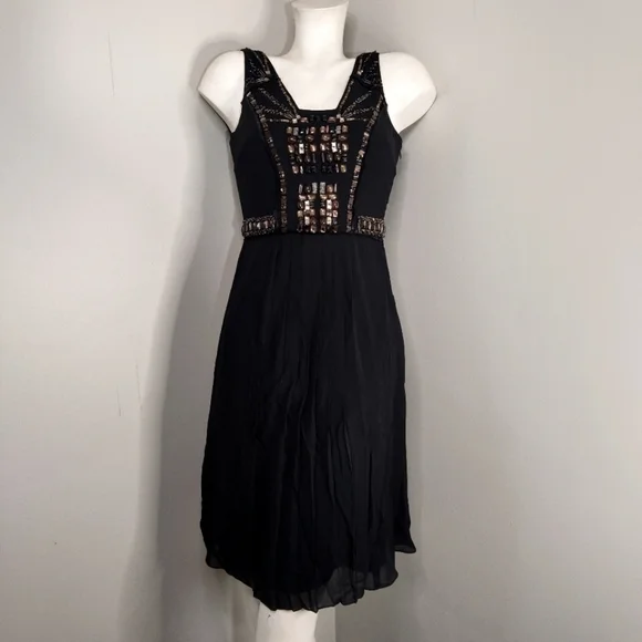 SUE WONG Nocturne Black Beaded Silk Cocktail Dress sz 6 - Picture 12 of 13